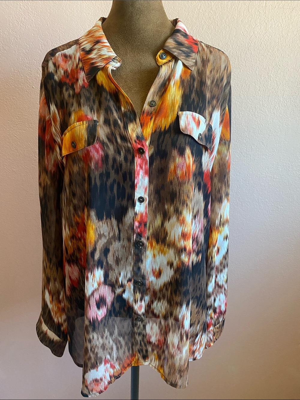 CHICO’S Sheer Multi-Color Animal Print Blouse